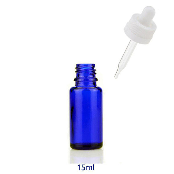 USA UK Hot Sale 15ml Blue Empty Glass Gropper Bottles Small Aromatherapy Essential Oil Bottle Containers With Black White Child proof Lids