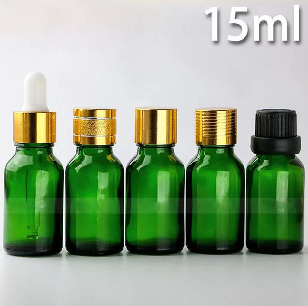 USA Market Green E Liquids glass bottles 15 ml green glass dropper bottles for essential oil with 4 Styles Cap choice