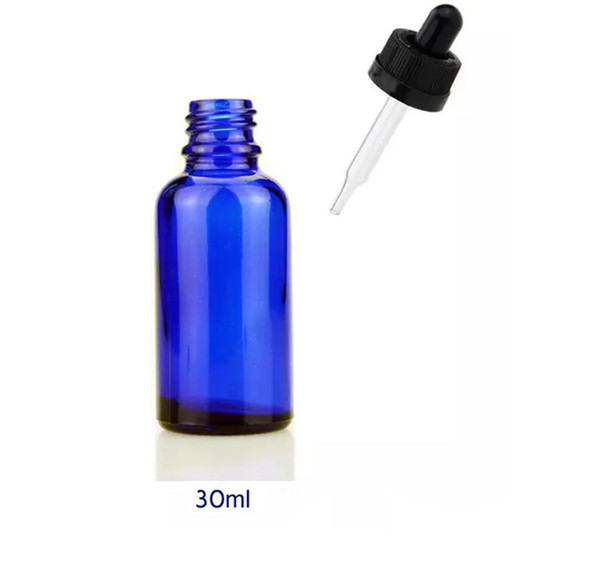 Wholesale Blue Glass bottles With Dropper 30ml Empty Essential Oil Glass Vials White Black White Rubber In Stock