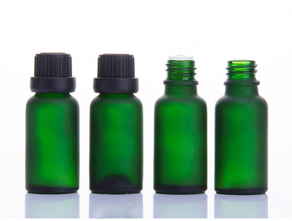 Hot 2019 Refillable Frosted Green Glass Essential Oil Liquid Bottles 20ml Empty Glass Bottle With Euro Dropper Cap