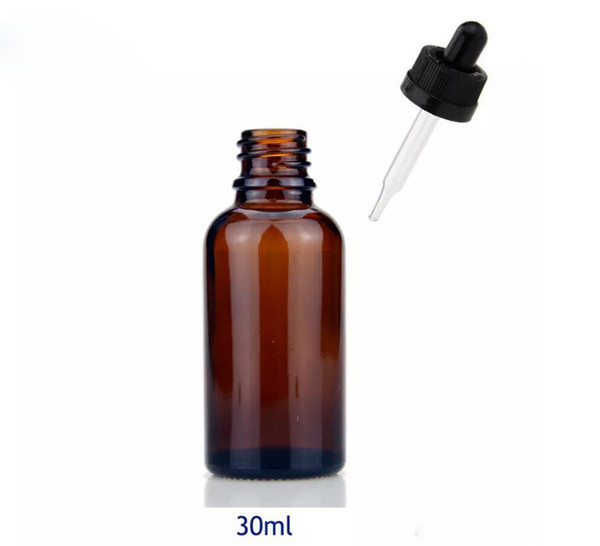440pcs/lot Empty Glass Aromatherapy Bottle Containers 30ml Amber Essential Oils Bottle With Eye Dropper Black White Childproof Cap