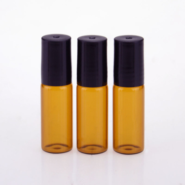 Thick 5ml Amber Empty Roll on Glass Bottles for Essential Oil Bottle Wholesale With Metal Roller Ball 1150pcs/lot BY DHL