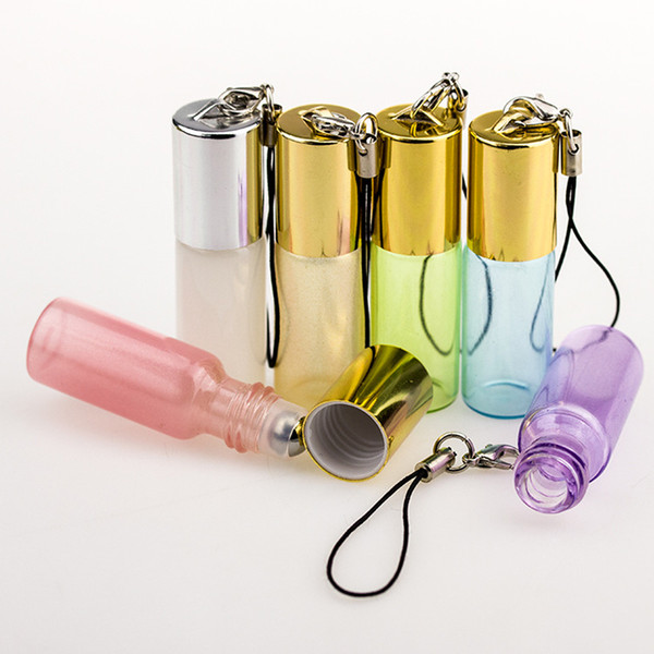 Hot Sale 5ml colorful cosmetic glass vial essential oil glass roller bottles with stainless steel roller ball 600pcs/lot