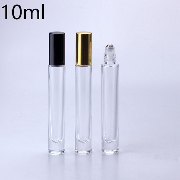 200pcs/lot 10ml Thick Glass Roll On Bottles Refillable Clear Perfume Containers With Metal Roller Ball For Essential Oils