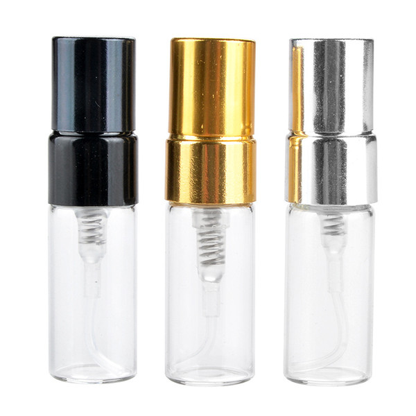 Wholesale 3ml empty glass perfume bottles With Black Gold Silver Cap With Spray Perfume Bottle Atomizer DHL Free Shipping