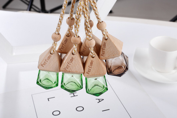 Car Air Freshener Empty Wood Hanging Glass Bottles Decoration For Essential Oils Car Perfume Bottle DHL Free Shipping