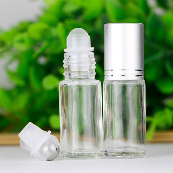 Wholesale 5ml THICK ROLL ON Glass Bottle Clear Fragrances ESSENTIAL OIL Perfume Bottles With Meal Roller Ball Silver Cap In Stocks