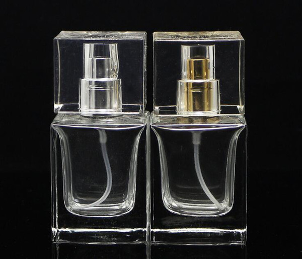 Hot Selling 2019 Empty Glass Perfume Bottle 30ml Square Pump Sprayer Glass Bottles For Cosmetic DHL Free