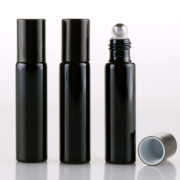 10ML Black Gold Silver UV Empty Glass Refillable Perfume Bottles With Metal Roller Ball Essential oil Cosmetics Bottles
