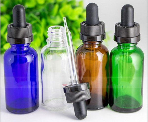 Essential Oil E liquid Cosmetic Packaging Bottles 30ml Blue Green Amber Clear Vape Oil Glass Dropper Bottles With Pipette