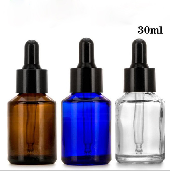 Stock Product Skin Care 30ml Amber Blue Clear Glass Dropper Bottles 1 OZ E Liquid Cosmetic Empty Glass Bottles For Sale