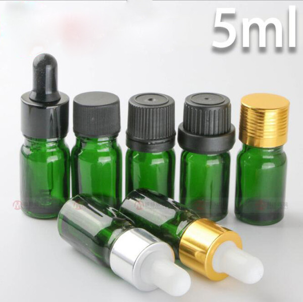 Factory wholesale cosmetic green glass dropper bottle empty 5ml essential oil bottle with child proof cap
