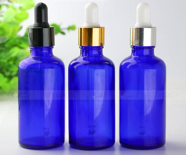 Empty bottles for essential oils 50ml blue glass dropper bottles with child proof cap and rubber with glass pipette from manufacturer