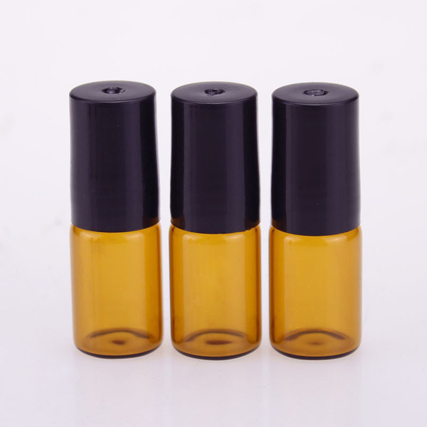 Hot Selling Refillable 3ml Mini Glass Roll-On Bottles Essential Oil Roller balls fragrance Perfume Bottles With Black Plastic Cap BY DHL
