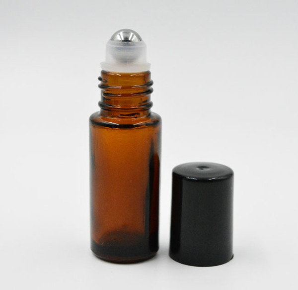 Thick Amber Refillable 5ml 1/6oz MINI ROLL ON GLASS BOTTLES ESSENTIAL OIL Steel Metal Roller ball fragrance PERFUME PB82