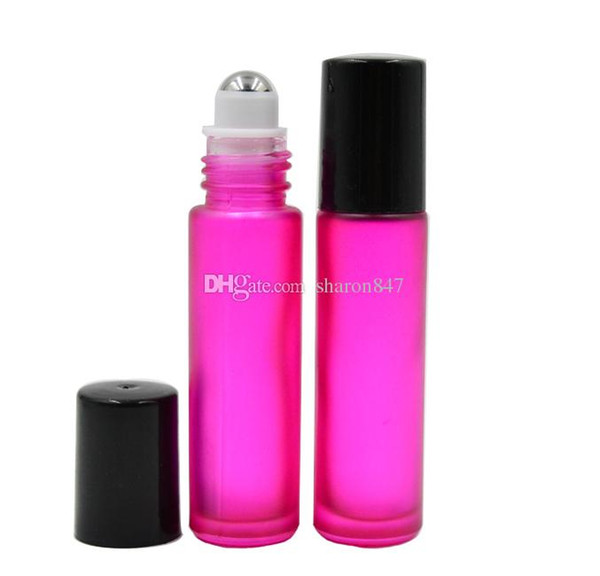PINK 10ml 1/3oz THICK ROLL ON GLASS BOTTLE Fragrances ESSENTIAL OIL Perfume stainless steel Roller Ball BY DHL/EMS/Fedex Free Shipping