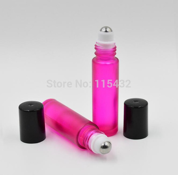 Pink 10ml 1/3oz THICK ROLL ON GLASS BOTTLE Fragrances ESSENTIAL OIL Perfume bottle stainless steel Roller Ball 600pcs/lot BY DHL Free Ship