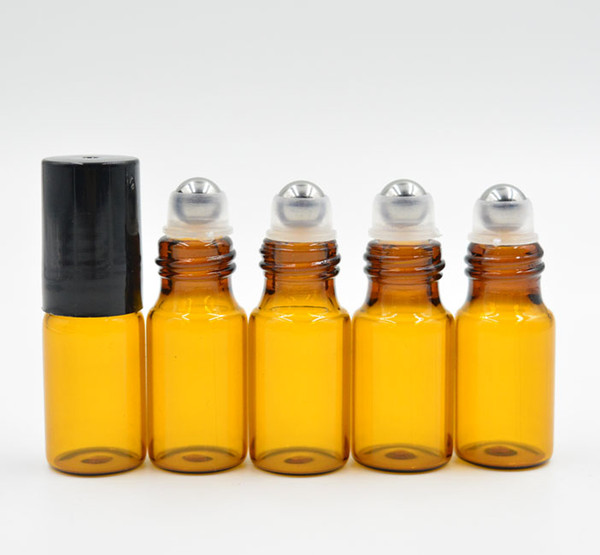 3ml ROLL ON GLASS BOTTLE Amber brown Fragrances ESSENTIAL OIL stainless steel Roller Ball Black Cap Wholesale By DHL/Fedex Free Shipping