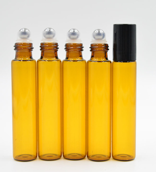 10ml 1/3oz Amber brown ROLL ON GLASS BOTTLE Fragrances Perfume ESSENTIAL OIL bottle stainless steel Roller Ball by DHL Free Shipping