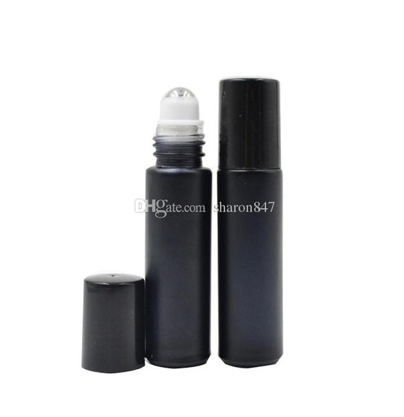 Factory Price 600PCS/LOT 10ml 1/3oz Black Fragrances ROLL ON GLASS BOTTLE ESSENTIAL OIL Perfume Metal Roller Ball BY DHL/EMS Free Shipping