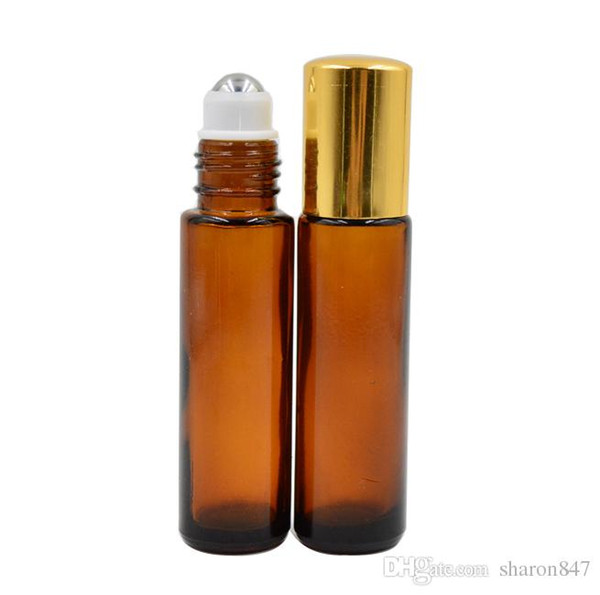 10ml 1/3oz THICK ROLL ON Amber GLASS BOTTLE Fragrances ESSENTIAL OIL stainless steel Roller Ball perfume bottle BY DHL Free Factory price