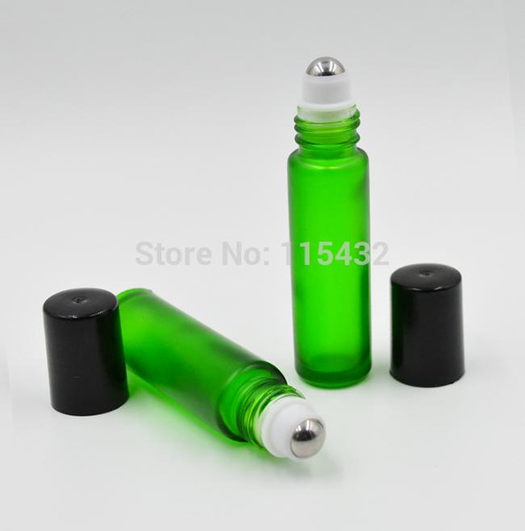 Factory price Green 10ml 1/3oz ROLL ON GLASS BOTTLE Fragrances ESSENTIAL OIL Perfume stainless steel Roller Ball BY DHL/EMS Free 250pcs/lot