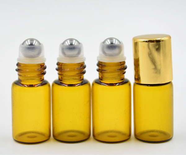 Portable Refillable 3ml Amber Glass Roll On Essential Oil Perfume Bottle Stainless Steel Roller Ball BY DHL./Fedex Free Shipping