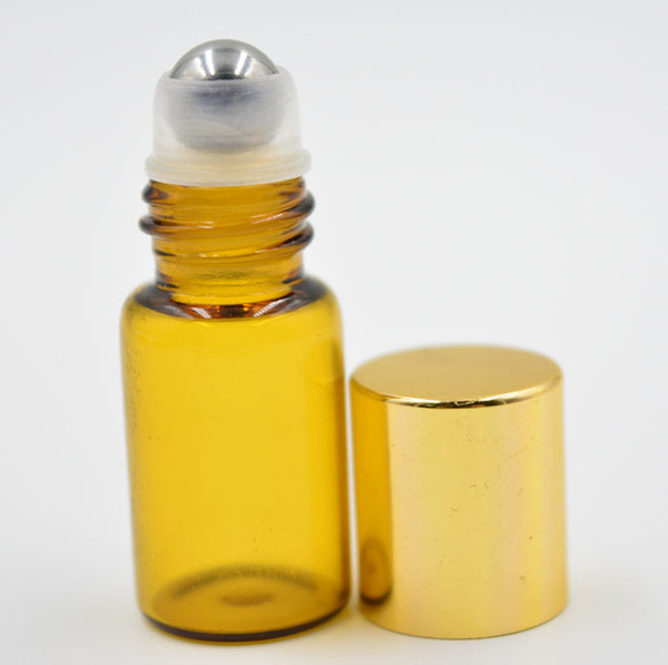 Refillable 3ml Amber Glass Roll On Bottle Essential Oil Perfume Stainless Steel Roller Ball Wholesale 300PCS/LOT BY DHL./Fedex Free Shipping