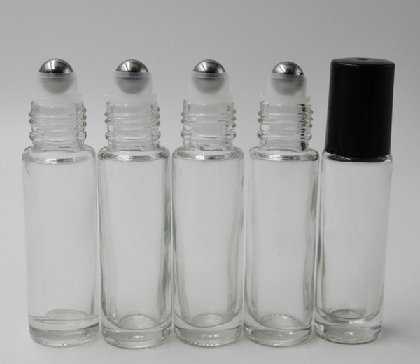 Wholesale - 200pcs/lot 10ml Clear Glass Roll On Essential Oils Perfume Bottles With Stainless Steel Roller Ball BY DHL Free Shipping