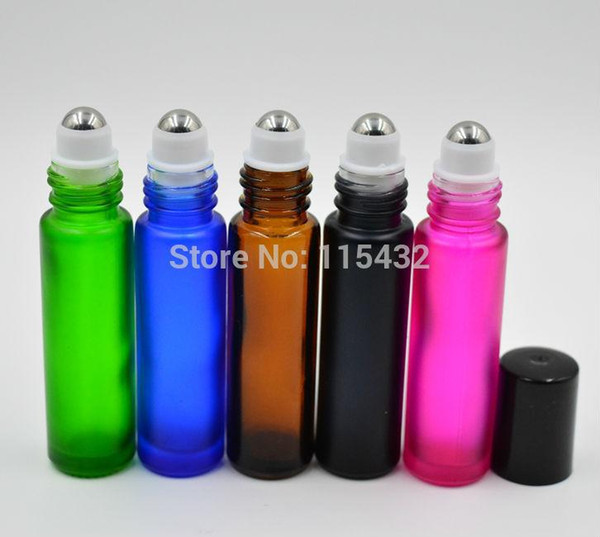 100pcs/lot 10ml 1/3oz THICK ROLL ON GLASS BOTTLE Fragrances ESSENTIAL OIL Perfume bottle Roller Ball Blue/Green/Pink/Black/Amber mixed color