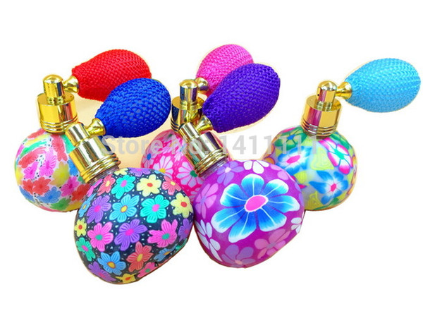 100pcs/lot 15ML Flower Perfume Bottle Polymer Clay Gasbag Fragrance Bottle Spray Atomizer Glass Essential Oil Bottle Vials