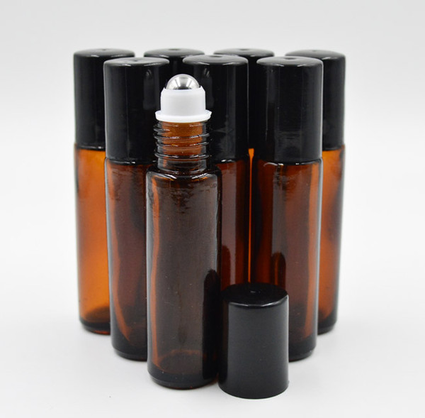 Wholesale - 200pcs/lot 10ml Amber Glass Roll On Essential Oils Perfume Bottles With Stainless Steel Roller Ball BY DHL Free Shipping