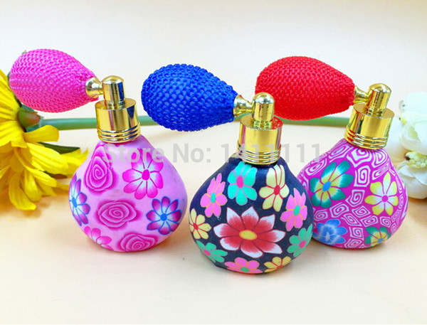 100pcs/lot 10ML 1/3OZ Flower Perfume Bottle Polymer Clay Gasbag Fragrance Bottle Spray Atomizer Glass Essential Oil Bottle Vials