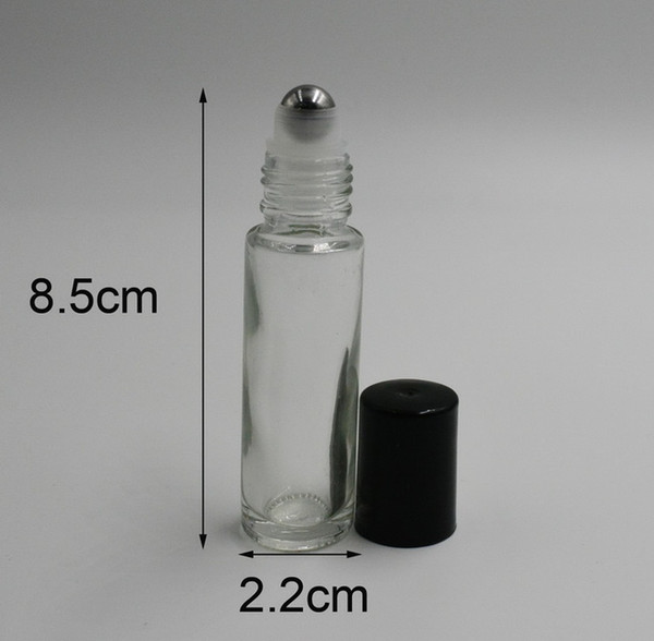 Wholesale - 10ml Clear Thick Glass Roll On Essential Oils Perfume Bottles With Stainless Steel Roller Ball BY DHL Free Shipping