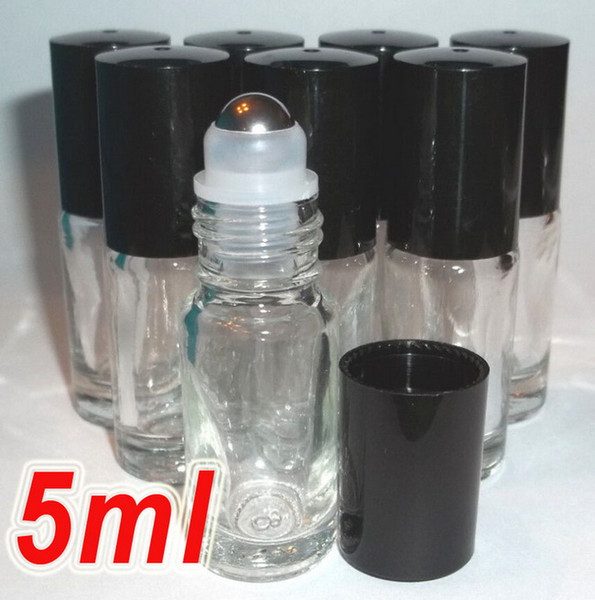 5pcs Refillable 5ml 1/6oz MINI Thick ROLL ON GLASS BOTTLES ESSENTIAL OIL Steel Metal Roller ball fragrance PERFUME PB82
