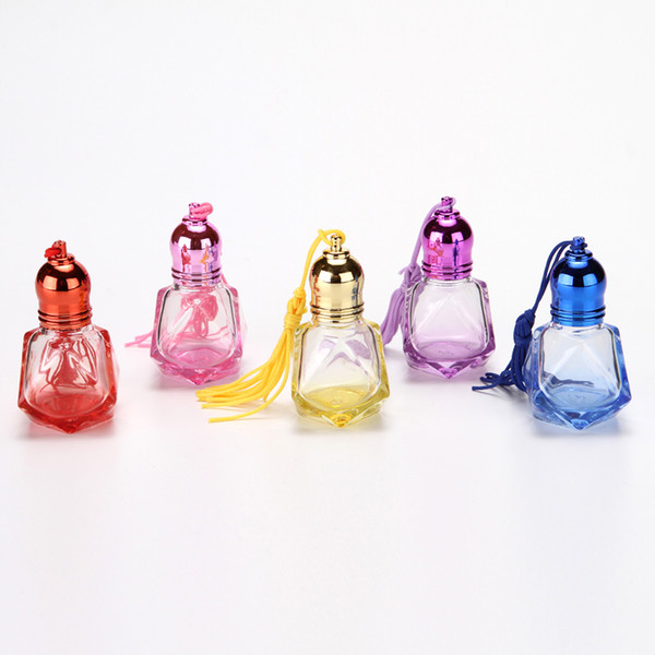 Refillable 6ML ROLL ON GLASS BOTTLES LOT ESSENTIAL OIL Glass Roller ball PERFUME Colorfull Design 100pcs/Lot Mixed color Wholesale Factory