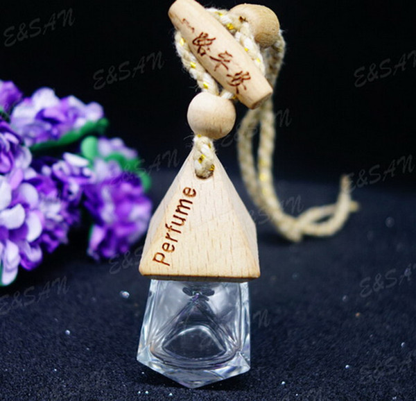 700pcs/lot 8ml Glass Car Perfume Bottle with Wood Cap Empty Refillable Essential Oils Bottle Hanging Cute Air Freshener Carrier
