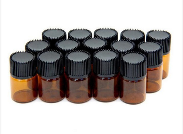 Factory Price 2 ml Amber Glass Essential Oil Bottle with Orifice Reducer and Black Cap,Mini Sample Glass Perfume Bottle