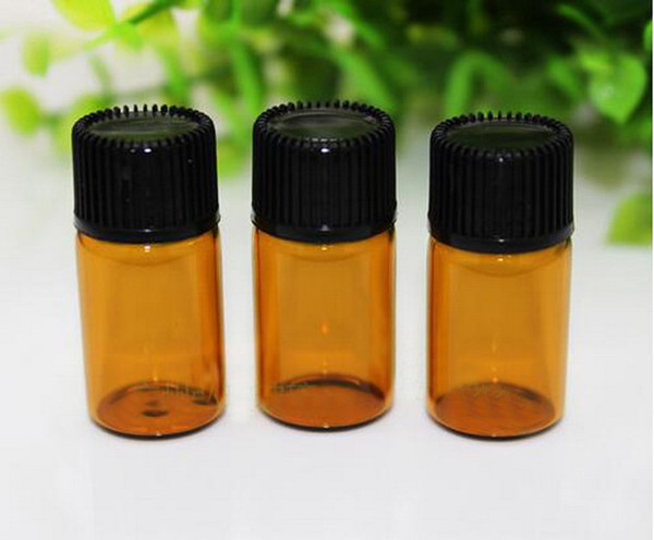 Factory Price 3ml Amber Glass Essential Oil Bottle with Orifice Reducer and Black Caps,Sample perfume bottle