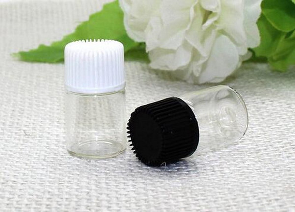 New High Quality 1 ml (5/8 Dram) Transparent Empty Glass Bottles with Orifice Reducer Black(White)Caps 1000Pcs/lot By DHL Free Shipping