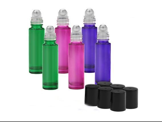 Roll-on Glass Bottles,10ml Empty Aromatherapy Essential Oils, Perfume Bottles, Refillable Bottles Slim with Metal Ball and Black Plastic Lid