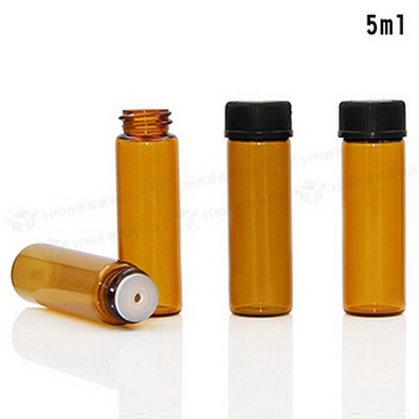 Wholesale- 200pcs 5ml Mini Amber Liquid Glass Bottle with Orifice Reducer and Cap Small Essential Oil Vials Free Shipping