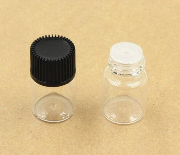 Factory Price New High Quality 1 ml (5/8 Dram) Transparent Empty Glass Bottles with Orifice Reducer Black(White)Caps