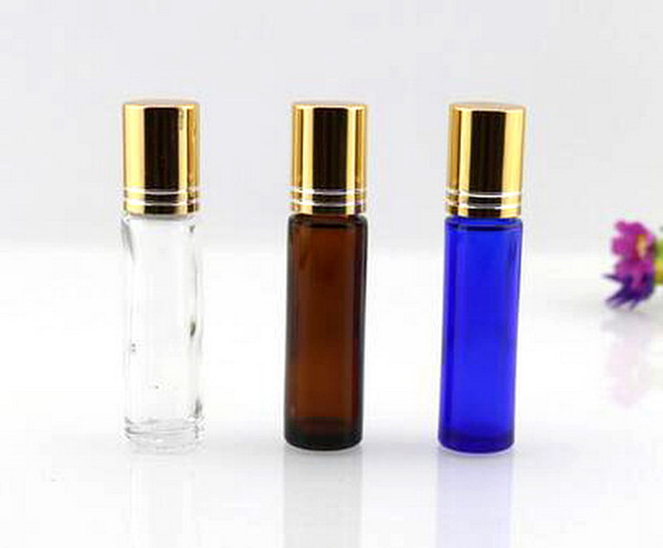 Roll on Glass Refillable Roller Bottle 10ml Aromatherapy Essential Oil Roll on Perfume Bottles with Glass Ball(Blue,Amber,Transparent)