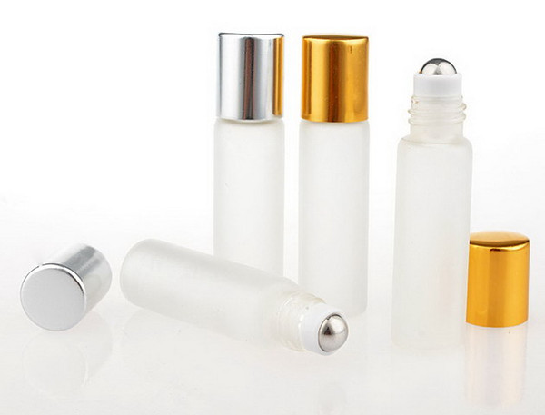 100pcs 5ml Travel Frosting Glass Roll on Perfume Bottle For Essential Oils Empty Cosmetic Containers With Steel Beads Free Shipping