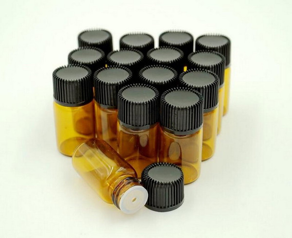 3ml Amber Glass Essential Oil Bottle with Orifice Reducer and Black Caps,Sample perfume bottle 500Pcs/lot By DHL Free Shipping