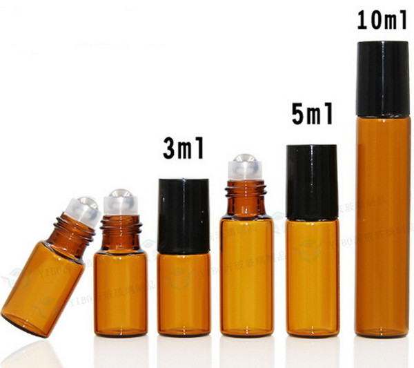 Refillable Amber 3ml 5ml 10ml ROLL ON fragrance PERFUME GLASS BOTTLES ESSENTIAL OIL Bottle Steel Metal Roller ball by DHL Free Shipping 1300