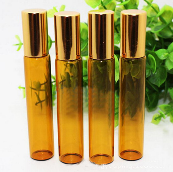 Amber Aromatherapy Glass Ball Roll-On Bottles - 10ml Essential Oil/Perfume Travel Roll-On Bottles 200Pcs/lot By DHL Free Shipping