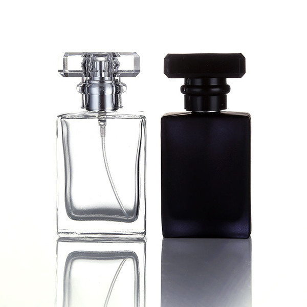 wholesale 20Pcs 30ml square perfume spray glass bottle reusable bottle black and transparent bottle By DHL/FedEx Express/Free Shipping