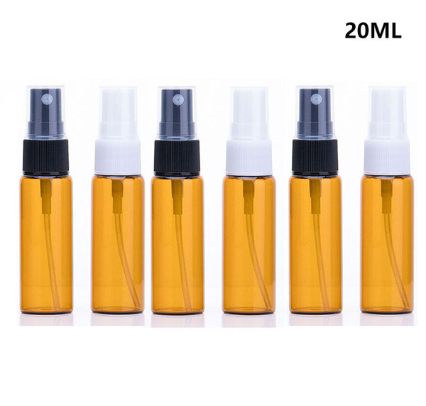 200PCS 20ml Amber Glass Spray Bottle with Black white Fine Mist Sprayers for Essential oil aromatherapy perfume bottle